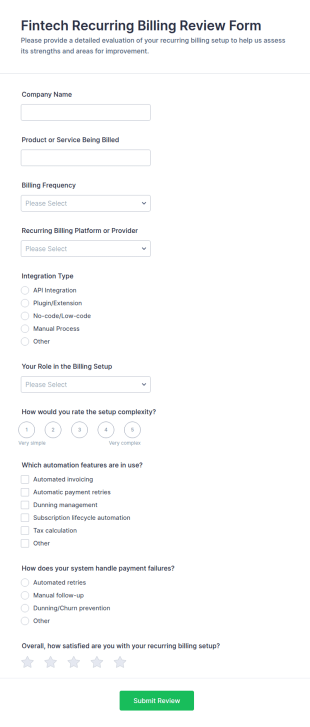 Fintech Recurring Billing Review Form Template