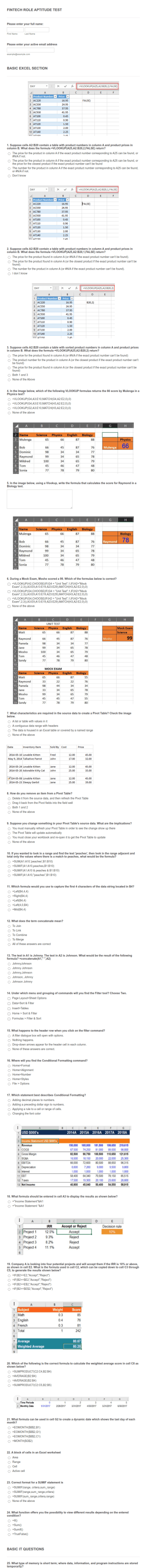 Fintech Role Aptitude Exam Form Template