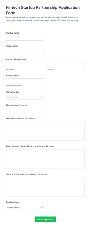 Fintech Startup Partnership Application Form Template