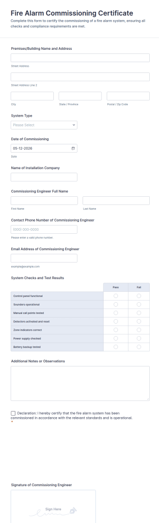 Fire Alarm Commissioning Certificate Form Template