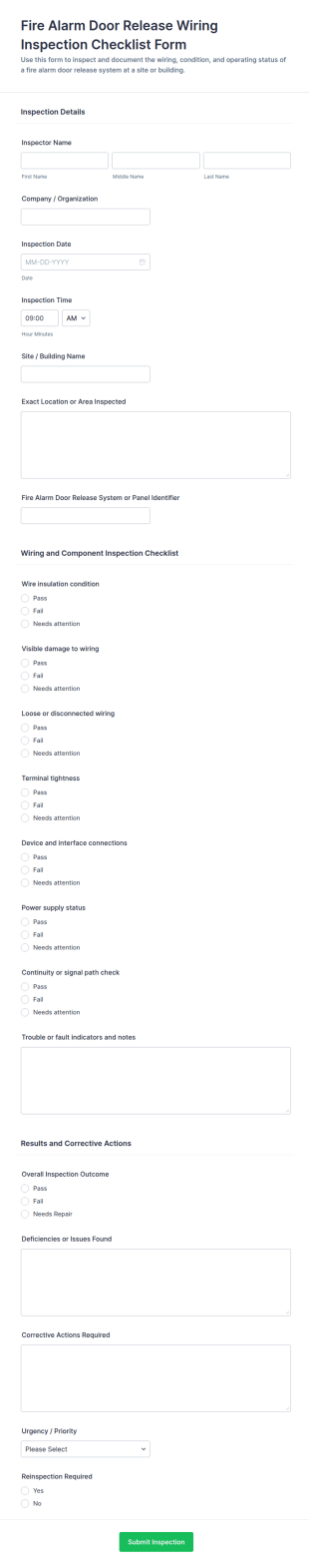Fire Alarm Door Release Wiring Inspection Checklist Form Template