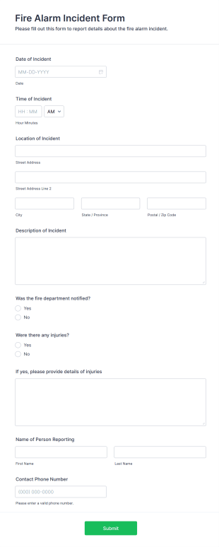 Fire Alarm Incident Form Template
