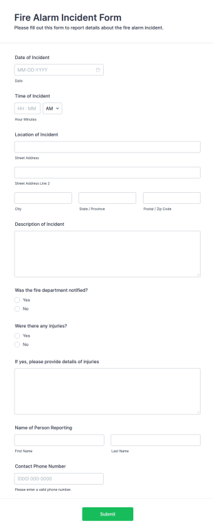 Fire Alarm Incident Form Template