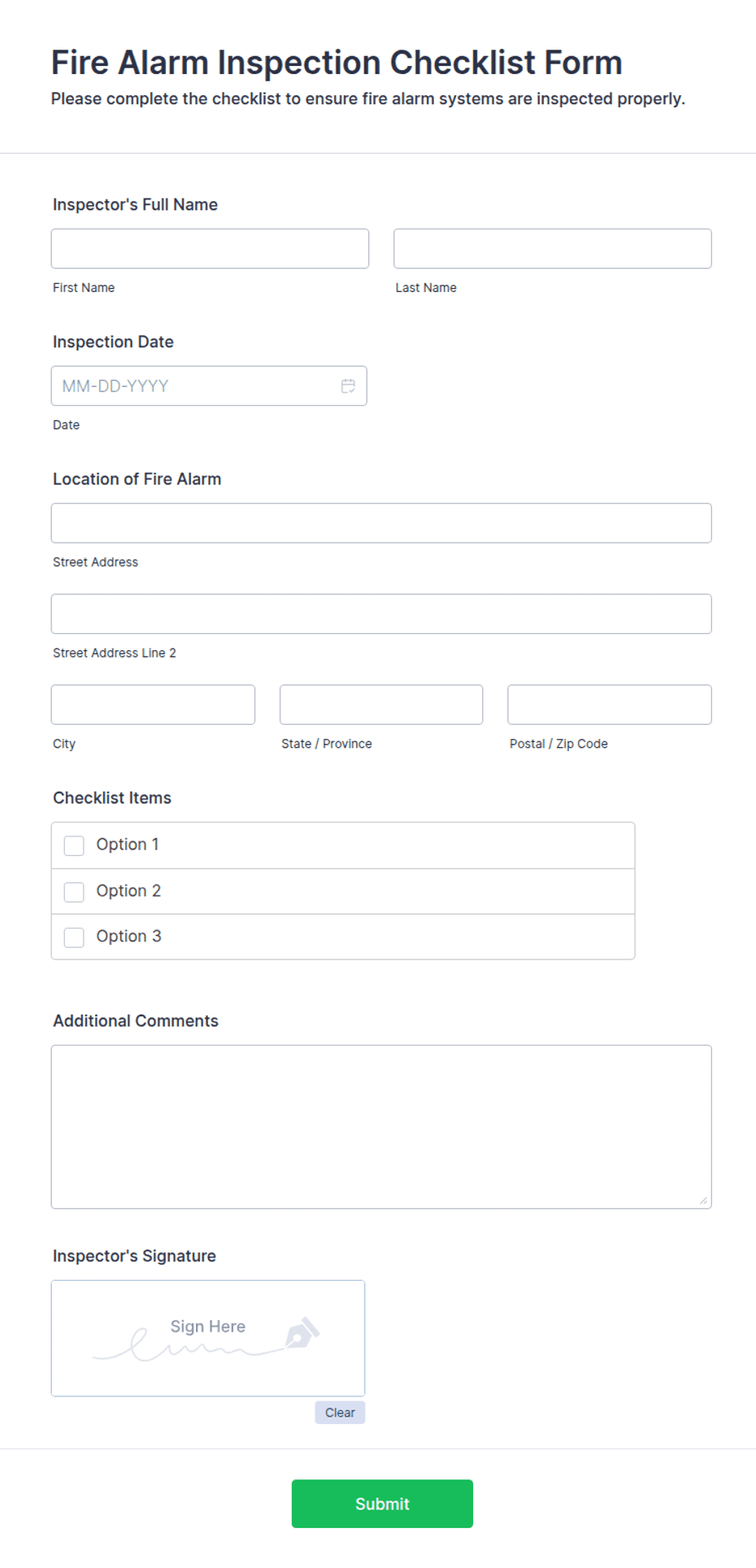 Fire Alarm Inspection Checklist Form Template | Jotform