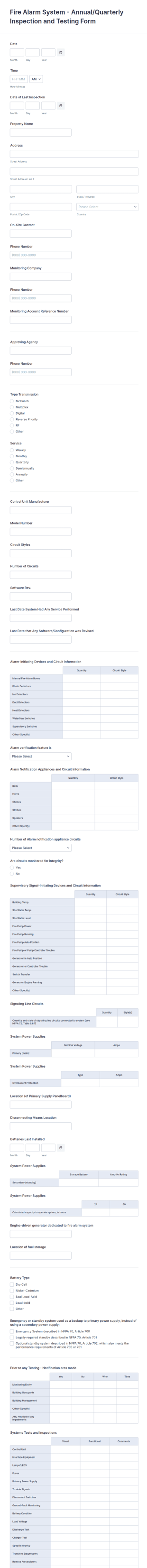 Fire Alarm Inspection Form Template