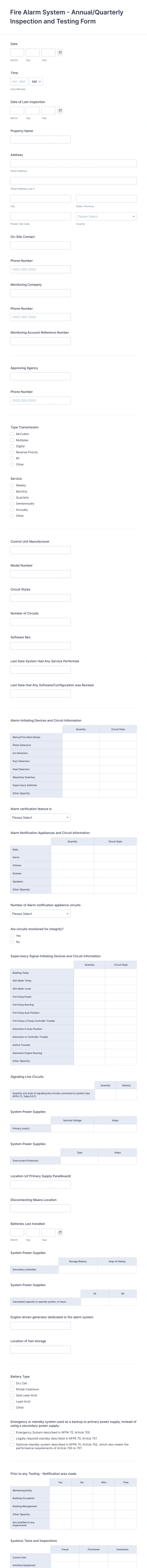 Fire Alarm Inspection Form Template