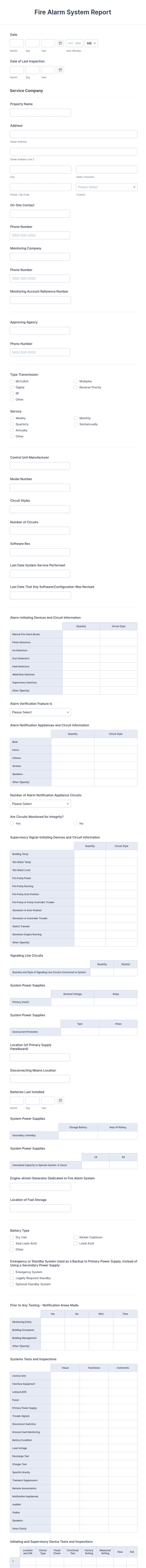 Fire Alarm Inspection Report Template