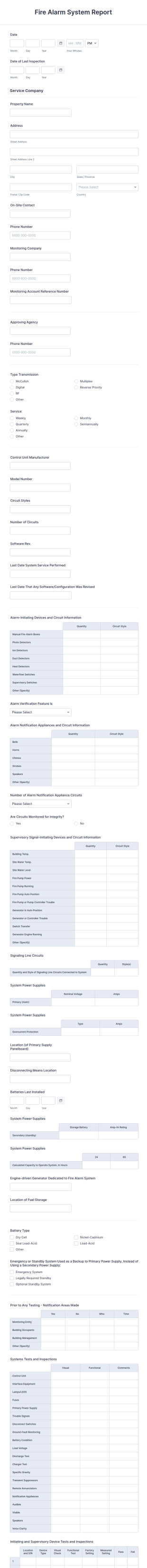 Fire Alarm Inspection Report Template