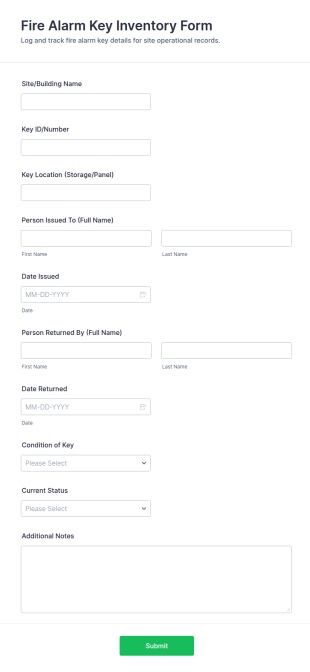 Fire Alarm Key Inventory Form Template