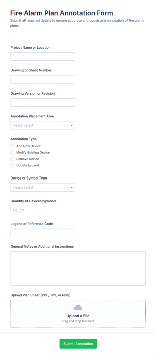 Fire Alarm Plan Annotation Form Template