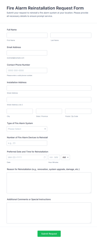 Fire Alarm Reinstallation Request Form Template