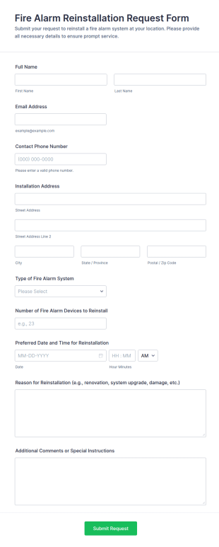 Fire Alarm Reinstallation Request Form Template