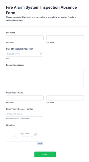 Fire Alarm System Inspection Absence Form Template