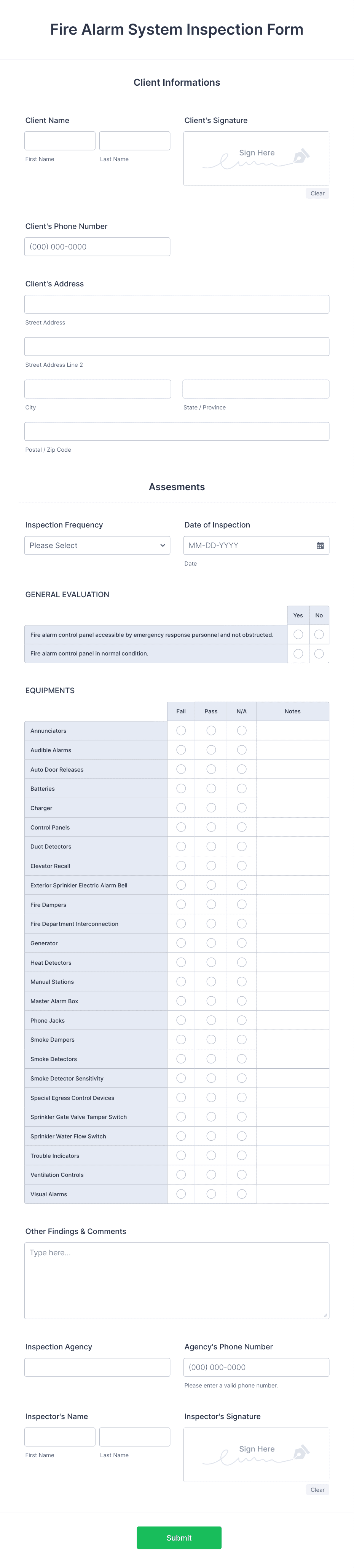 Fire Alarm System Inspection Form Template | Jotform