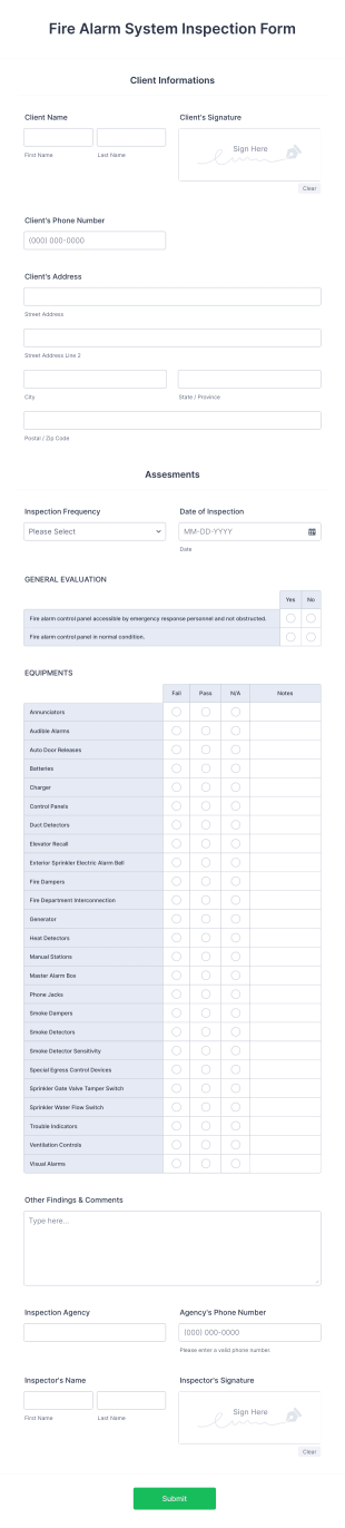 Fire Alarm System Inspection Form Template