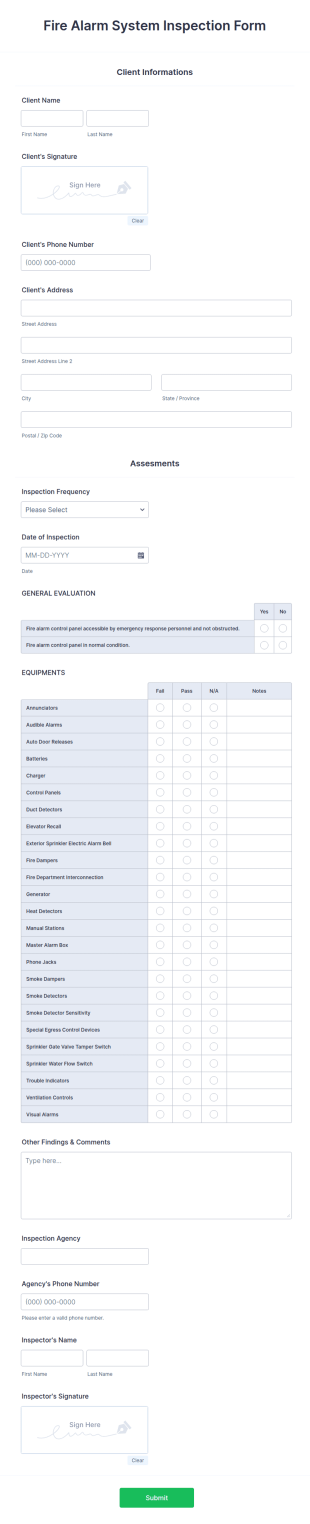 Fire Alarm System Inspection Form Template