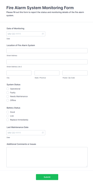 Fire Alarm System Monitoring Form Template
