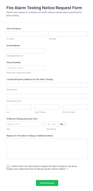 Fire Alarm Testing Notice Request Form Template