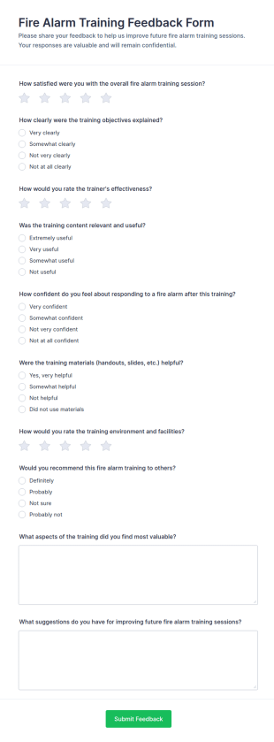 Fire Alarm Training Feedback Form Template