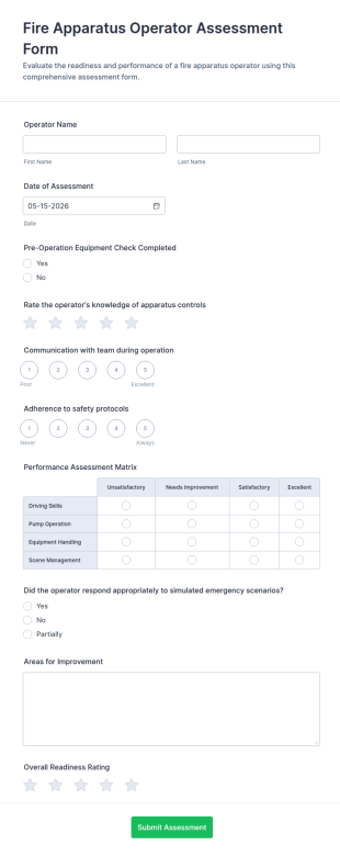 Fire Apparatus Operator Assessment Form Template