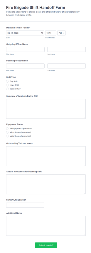 Fire Brigade Shift Handoff Form Template