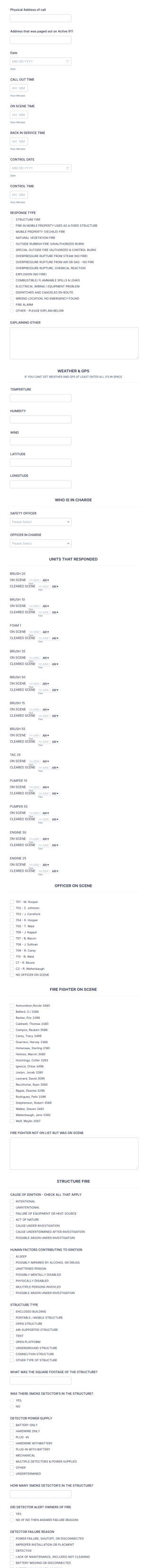 Fire Call Report Sheet Form Template