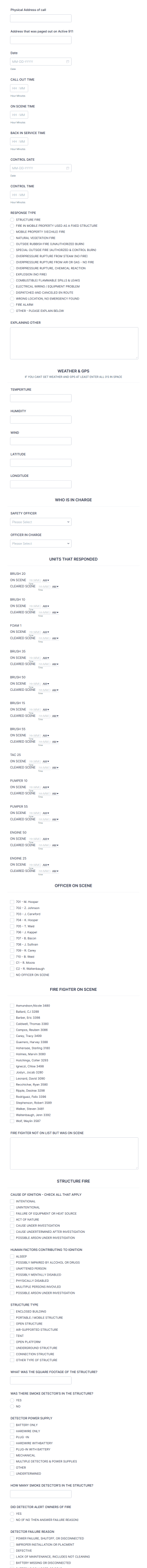 Fire Call Report Sheet Form Template
