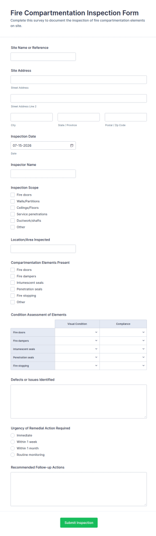 Fire Compartmentation Inspection Survey Form Template