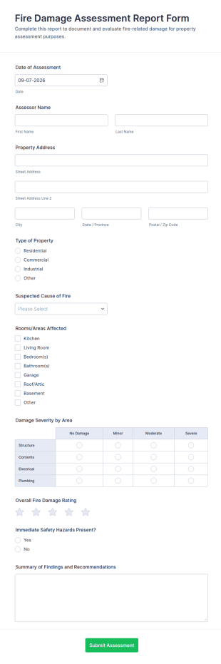 Fire Damage Assessment Report Form Template