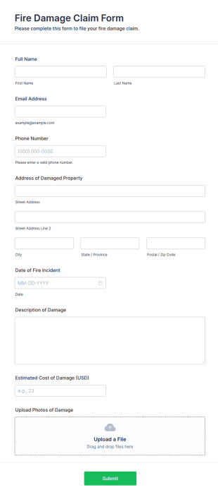 Fire Damage Claim Form Template