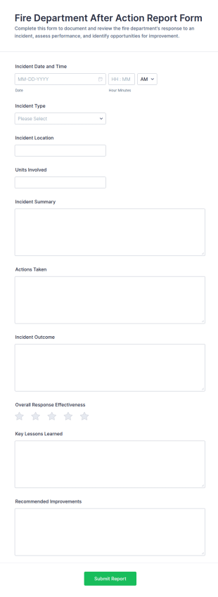 Fire Department After Action Report Form Template