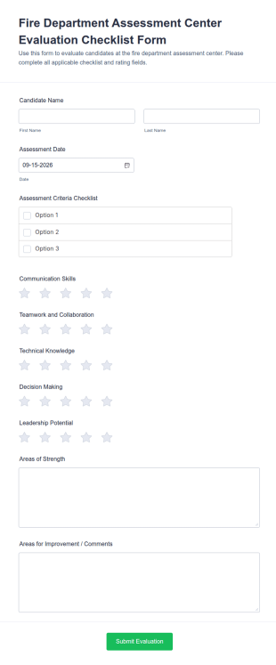 Fire Department Assessment Center Evaluation Checklist Form Template