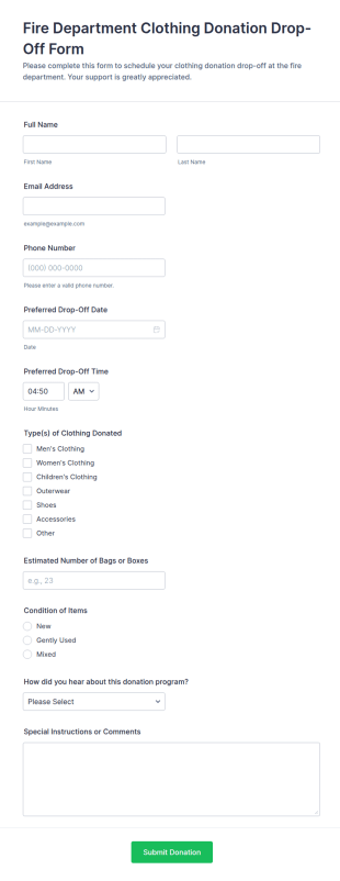 Fire Department Clothing Donation Drop Off Form Template
