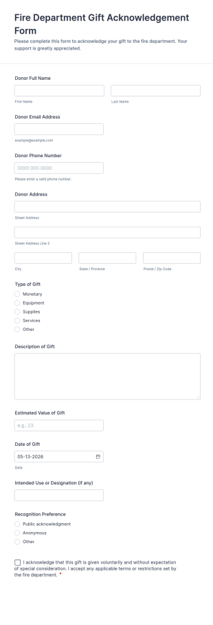 Fire Department Gift Acknowledgement Form Template