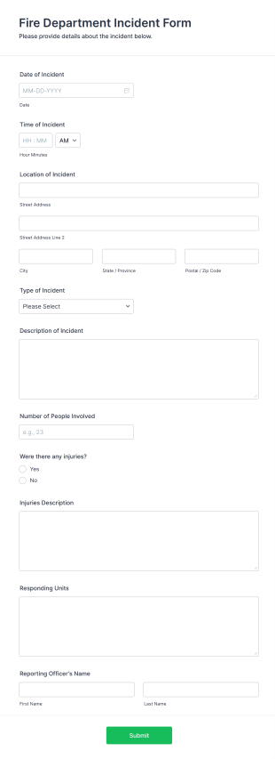 Fire Department Incident Form Template