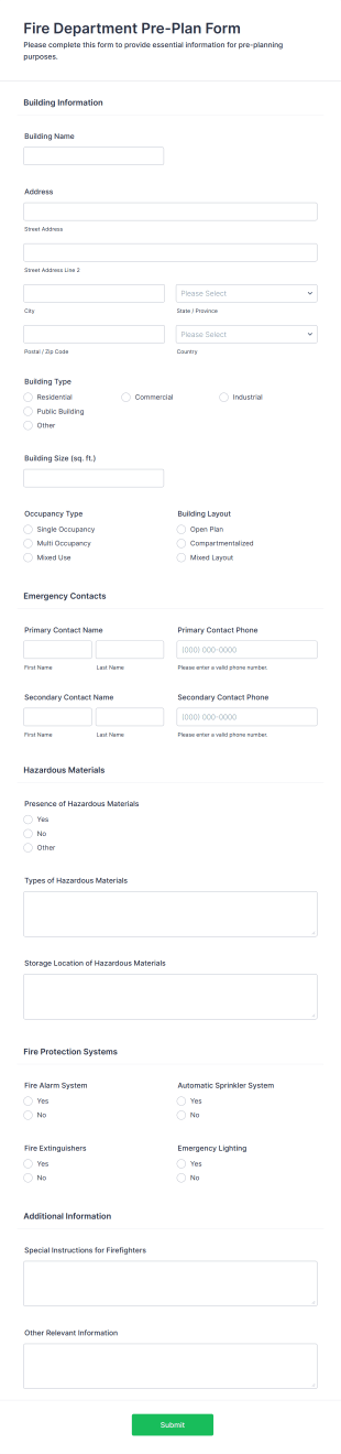Fire Department Pre Plan Form Template