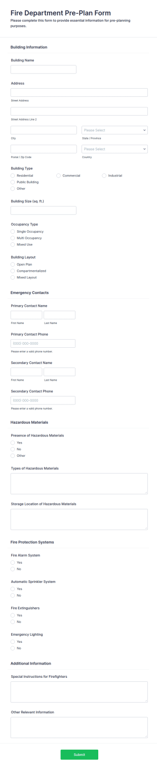Fire Department Pre Plan Form Template