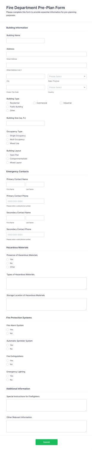 Fire Department Pre Plan Form Template