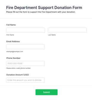 Fire Department Support Donation Form Template
