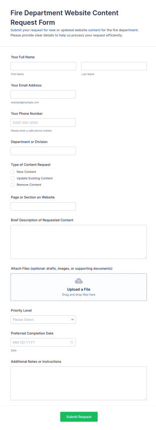 Fire Department Website Content Request Form Template