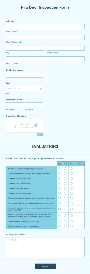 Fire Door Inspection Form Template