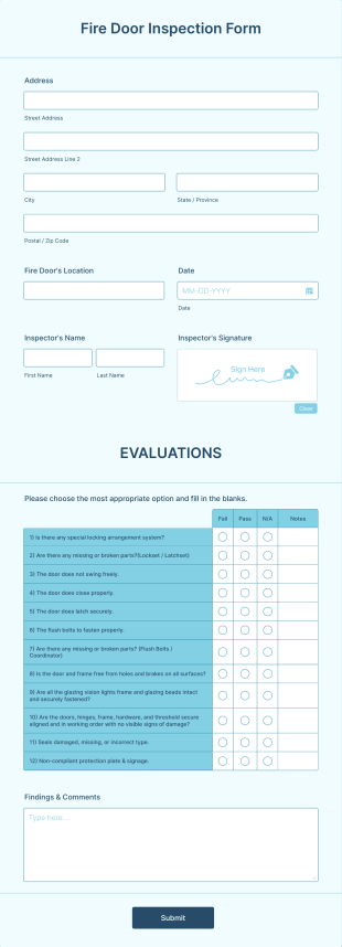 Fire Door Inspection Form Template