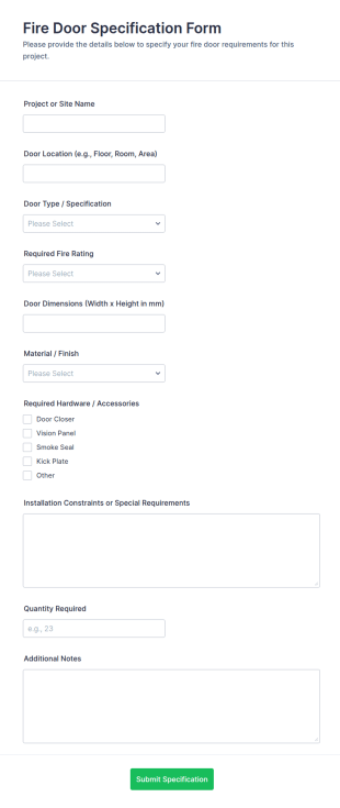Fire Door Specification Form Template