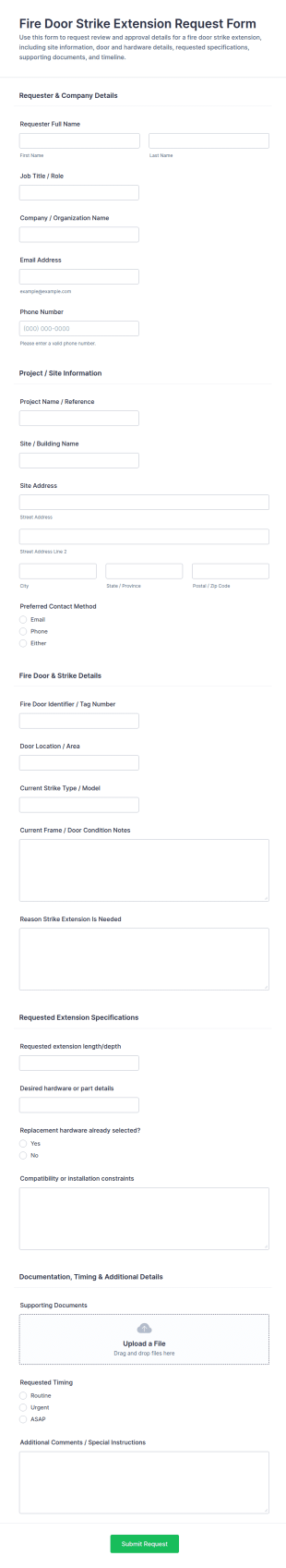 Fire Door Strike Extension Request Form Template