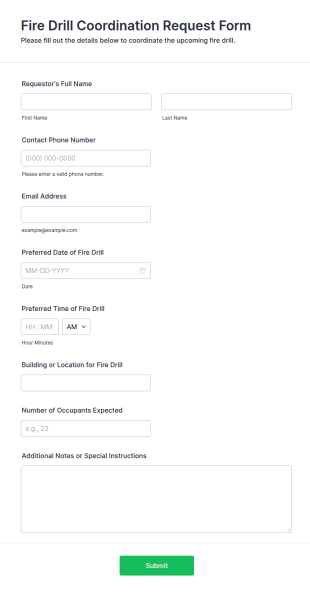 Fire Drill Coordination Request Form Template