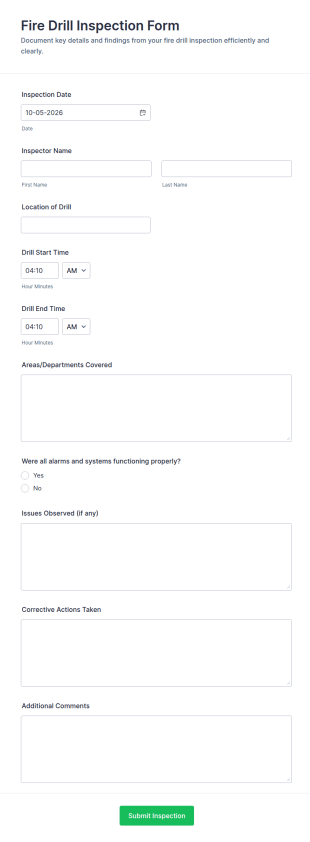 Fire Drill Inspection Form Template