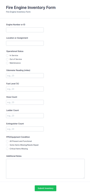 Fire Engine Inventory Form Template