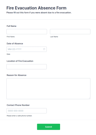 Fire Evacuation Absence Form Template