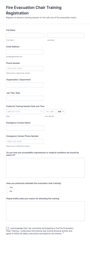 Fire Evacuation Chair Training Registration Form Template