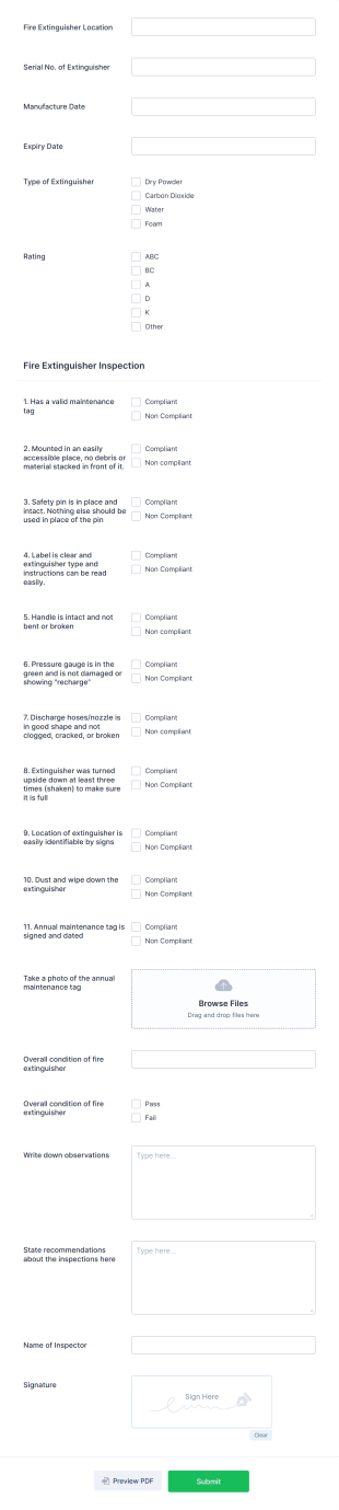 Fire Extinguisher Checklist Form Template